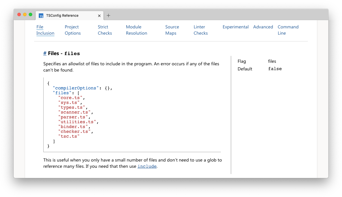 Preview of the TypeScript TSConfig Reference screenshot